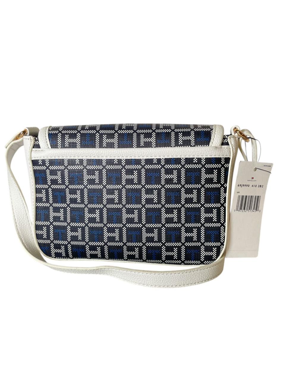 Bolsa Tommy Hilfiger Blanca con Monograma Azul | Crossbody
