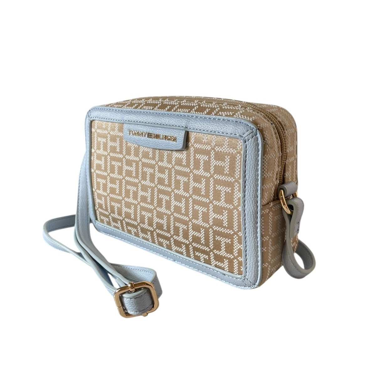 Bolsa Tommy Hilfiger Monograma Azul Claro con Dorado y Beige | Crossbody