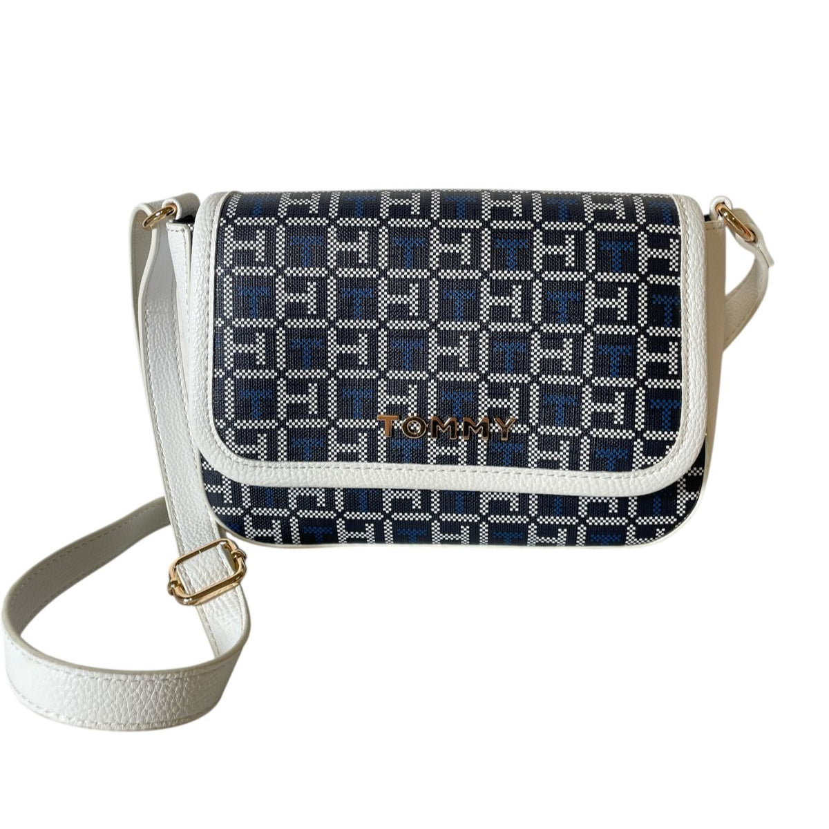 Bolsa Tommy Hilfiger Blanca con Monograma Azul | Crossbody