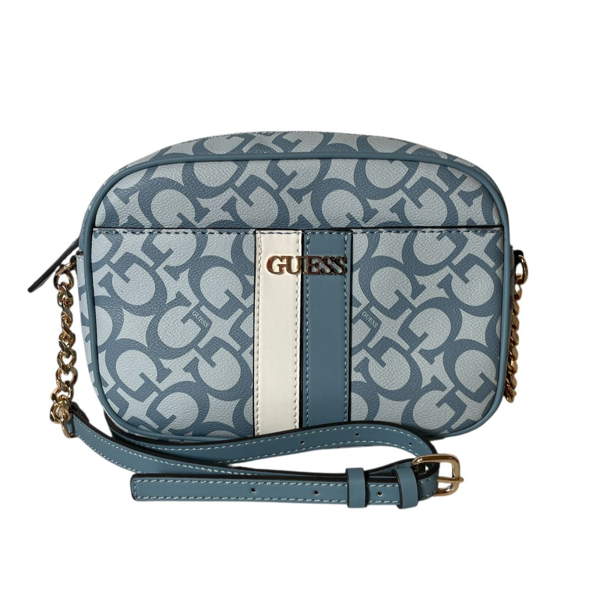Bolsa GUESS Azul Estilo Camera Bag con Correa de Cadena