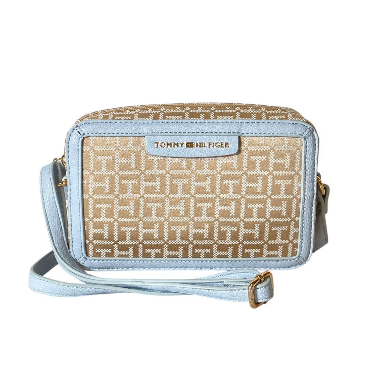 Bolsa Tommy Hilfiger Monograma Azul Claro con Dorado y Beige | Crossbody