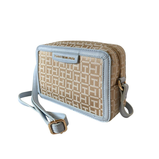 Bolsa Tommy Hilfiger Monograma Azul Claro con Dorado y Beige | Crossbody