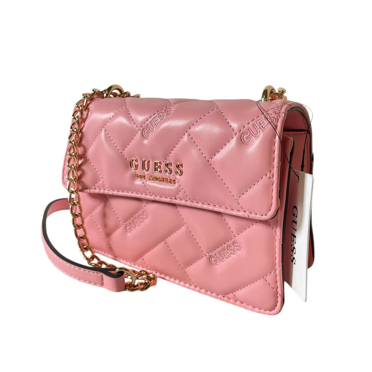 Bolsa Clutch GUESS Acolchada Rosa con Cadena Dorada