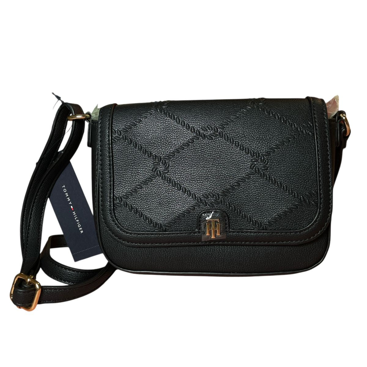 Bolsa Crossbody Tommy Hilfiger Negra con Costuras en Relieve
