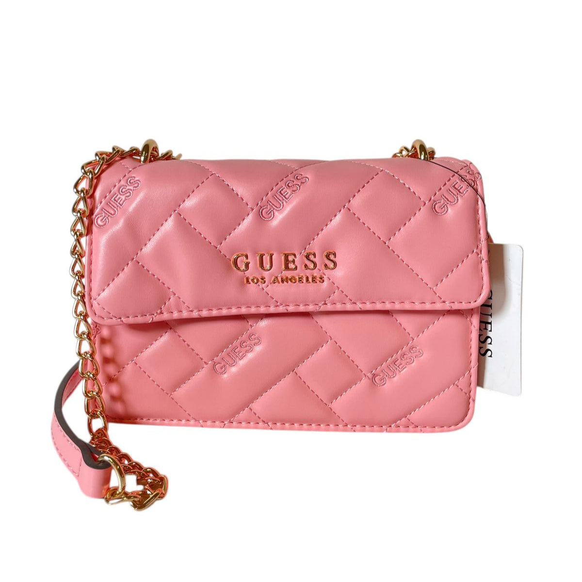 Bolsa Clutch GUESS Acolchada Rosa con Cadena Dorada