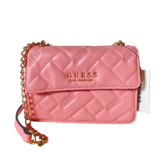 Bolsa Clutch GUESS Acolchada Rosa con Cadena Dorada